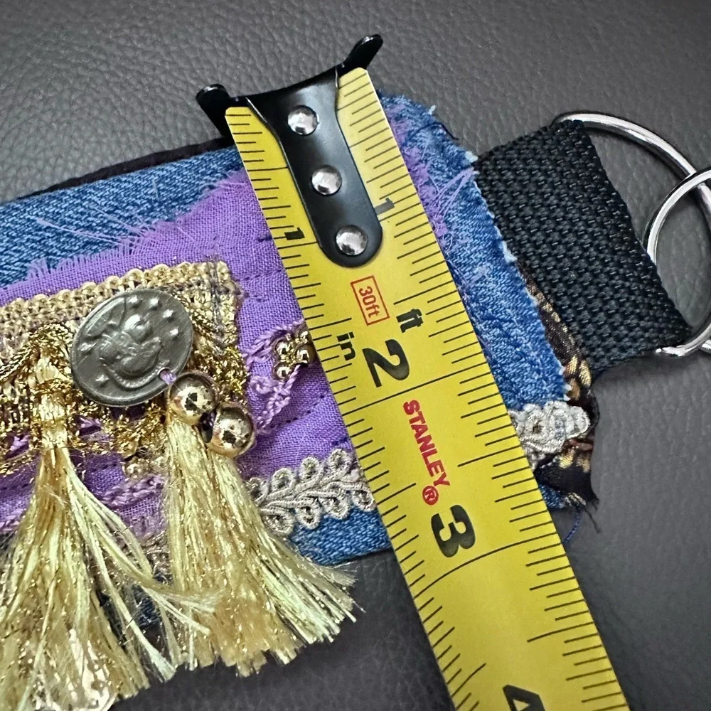 Artisan Denim Belt Tribal goddess belly dancer, shimmy gold coin fringe signed